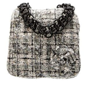 Chanel Tweed Camellia Messenger Bag - Black and Gray